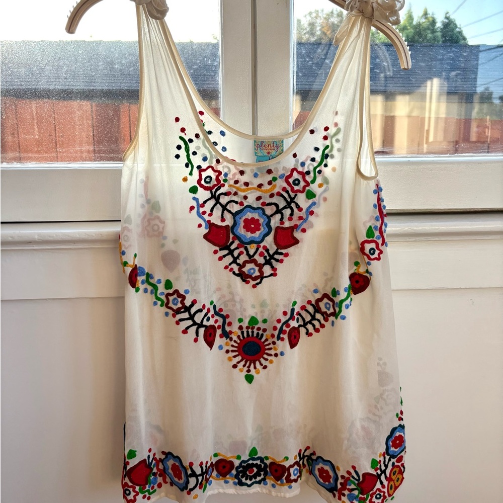 Plenty by Tracy Reese Cream Embroidered Tank Top
